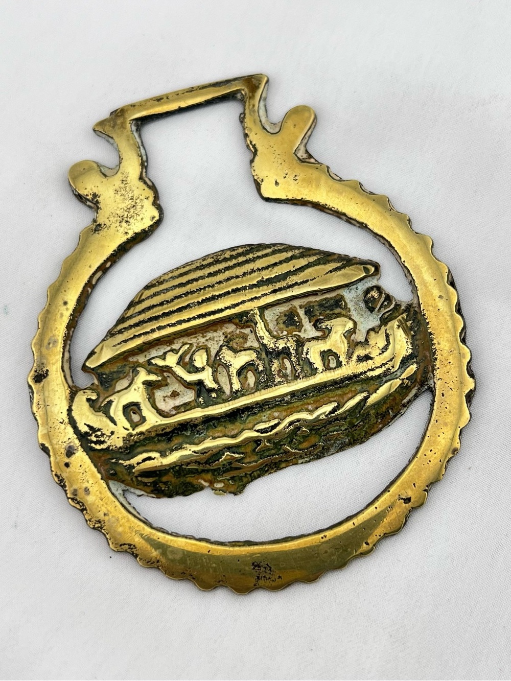 Brass Horse Medallion Vintage English Ark Noah Animal Boat Show Parade Harness
